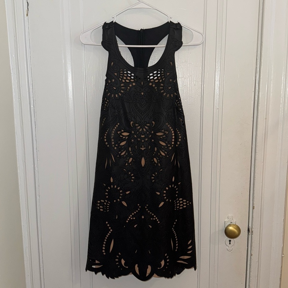 NWT Anthropologie Black Faux-Leather Laser-cut Dress